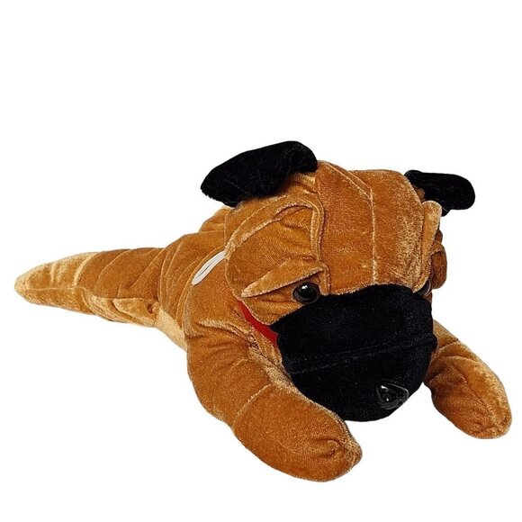Brown Boxer Puppy Dog Plush Realistic Laying Down Stuffed Animal 17" - Picture 1 of 5